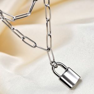 Lock Pendant 2 Layer Chain Link Silver Necklace